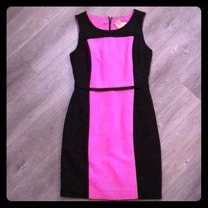 Pink and black color block dress